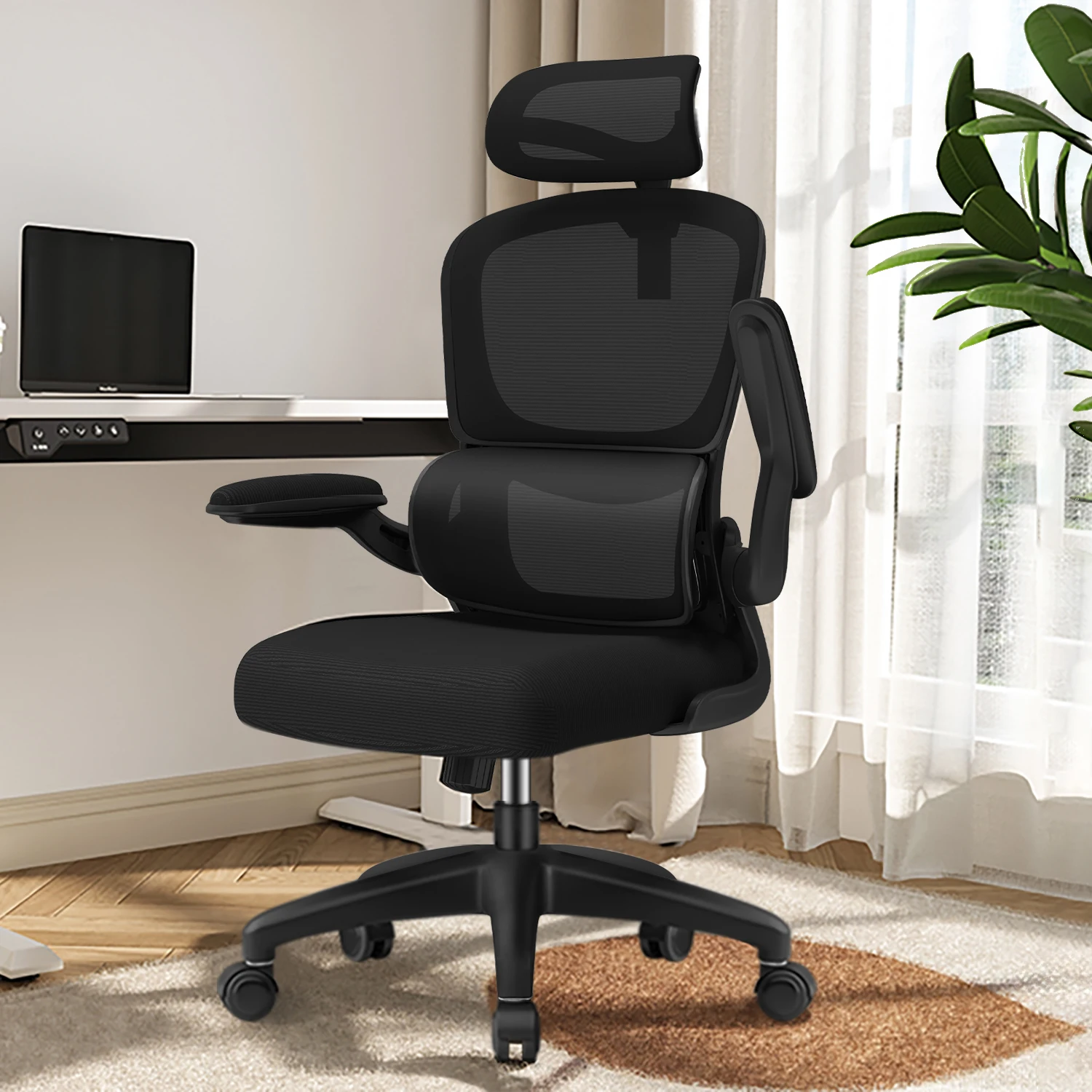 Krzesło biurowe Daccormax ergonomiczne, krzesło biurkowe, udźwig 150 kg, regulowane zagłówek i podłokietniki, krzesło komputerowe z podparciem lędźwiowym