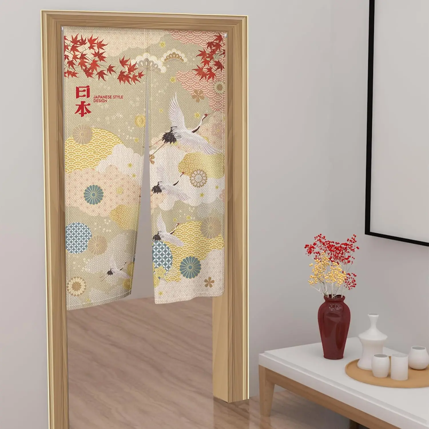 Long Type Japanese  Doorway Curtain Red Maple Leaf Feng Shui Tradition Painted Japanese Style Design Tapestry for Ukiyoe