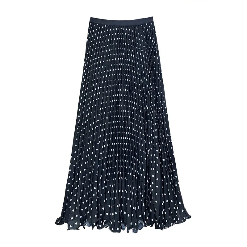Seoulish Zomer Hoge Taille Vintage Stippen Gedrukt Vrouwen Geplooide Rokken 2026 Nieuwe Casual Losse Rechte Lange Rokken Vrouwelijke