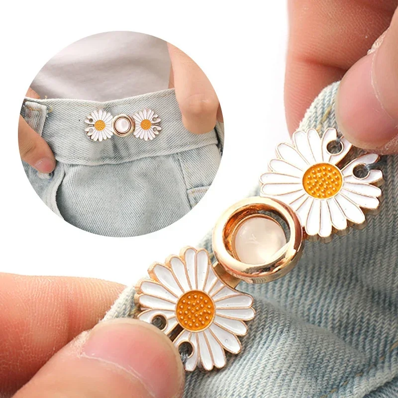 1pc Detachable Metal Pins Fastener Pants Pin Retractable Daisy Button Sewing-Free Buckles for Jeans Perfect Fit Reduce Waist DIY