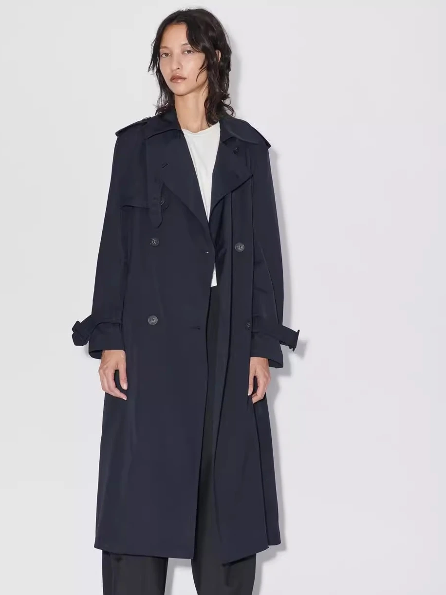 

Autumn New Sle Loose Long Coat Windbreaker Women's Jaet with Belt Korean Version Cotton Long Sve Color