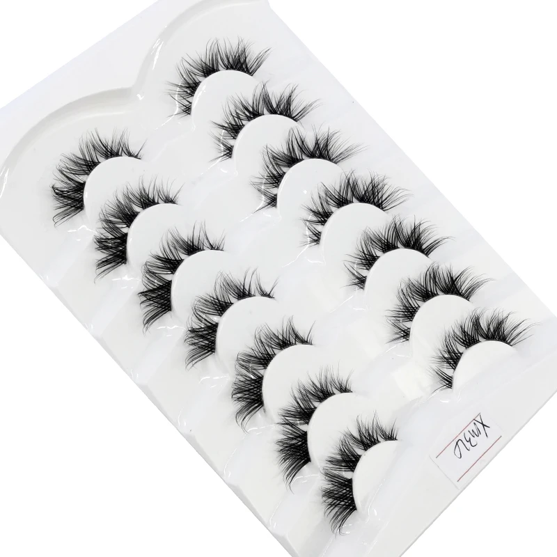 New Clear Band Lashes Natural Long 3D Wispy Mink Eyelashes Lightweight Invisible Band Fluffy Eye Lashes 7 Pairs Fake Eyelashes