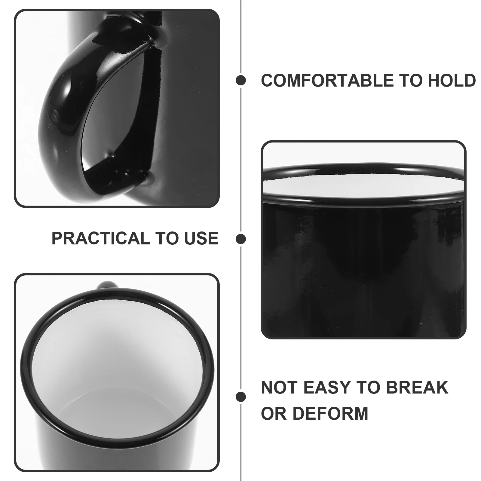 

2PCS Thickened Black Enamel Mug 8CM Retro Vintage Coffee Tea Cup 301 400ml Home Office Use Water Drinking Glass