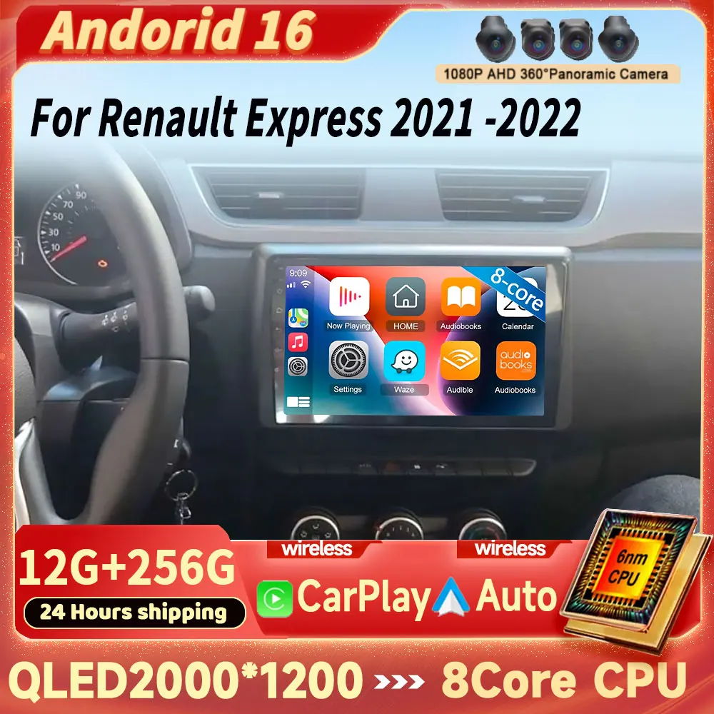 Rádio do carro de android 15 para renault express 2021 2022 reprodutor multimídia de vídeo automático estéreo gps wifi + 4g sem fio carplay 360 câmera