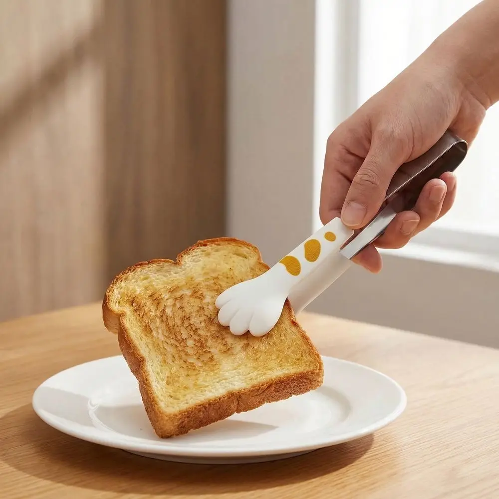Kitchen Accessories Cat Paw Food Clips Stainless Steel Cute Serving Tong Pink/Yellow/White S/M Bread Tong Salad