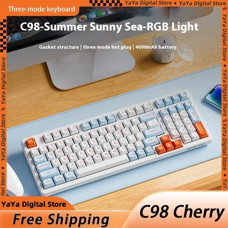 

C98 CherryAxis Three-mode Mechanical Keyboard Hot-swappable Gasket Structure Ergonomic Design Rgb Backlight Office Game Keyboard