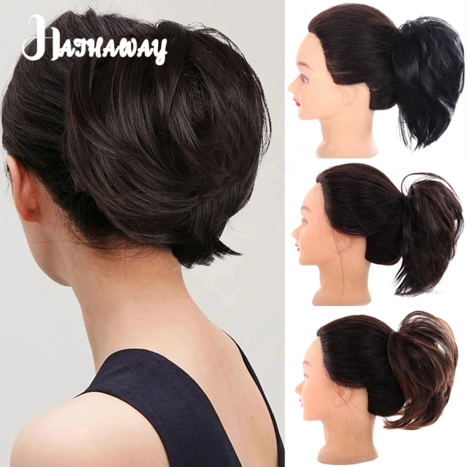 

Synthetic Elastic Messy Bun Fake Hair Chignon Curly Donut Hairpieces Bands Bundle Tail Blonde Hair For Women