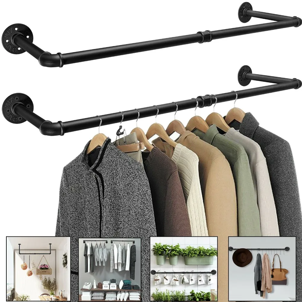 Wall Mounted Clothing Rack Accessories Industrial Pipe Detachable Clothes Display Rack Vintage Style Hanger Rack