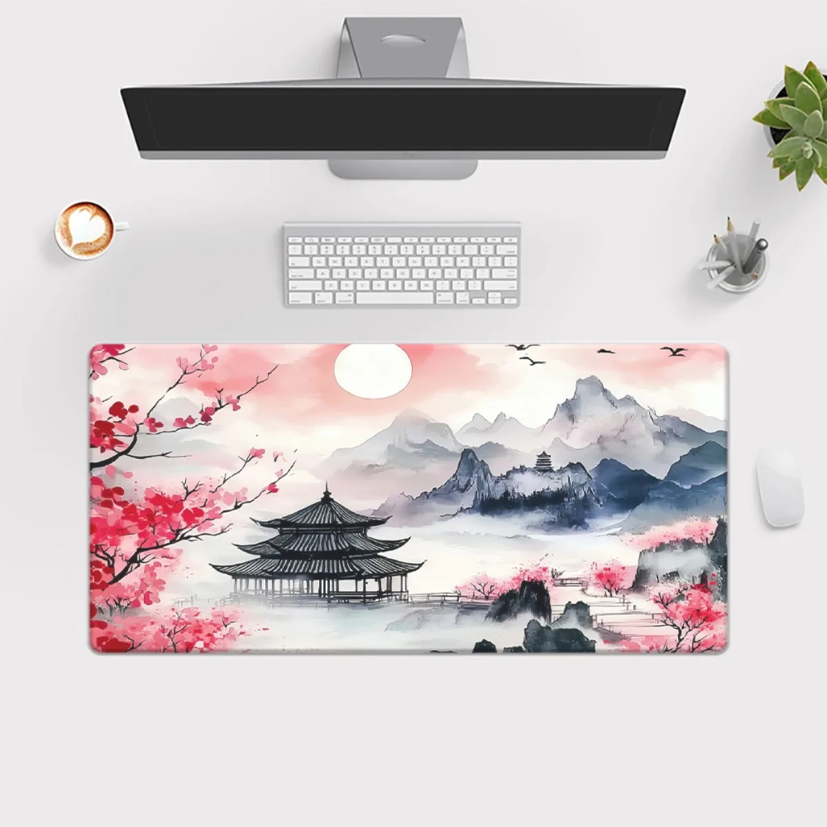 Japanese Scenery Cherry Blossom Extra Large Gaming Mouse Pad Desk Mat for Office Computer Laptop