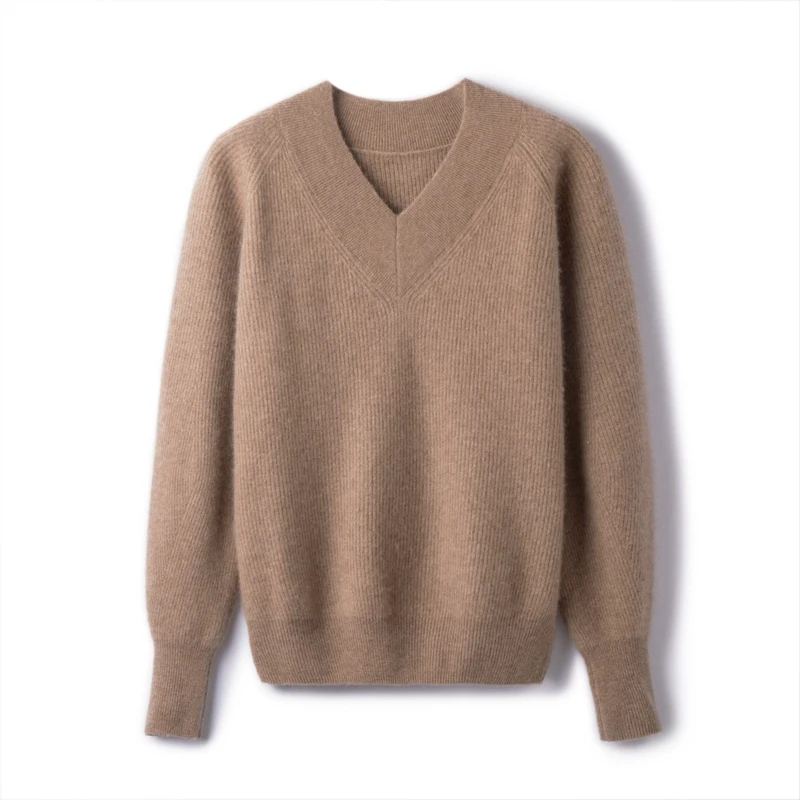 Female Pullovers 100% Cashmere Vneck Loose Style Long Sleeve Winter Thick Warm Fashion Jumpers For Women Sweater