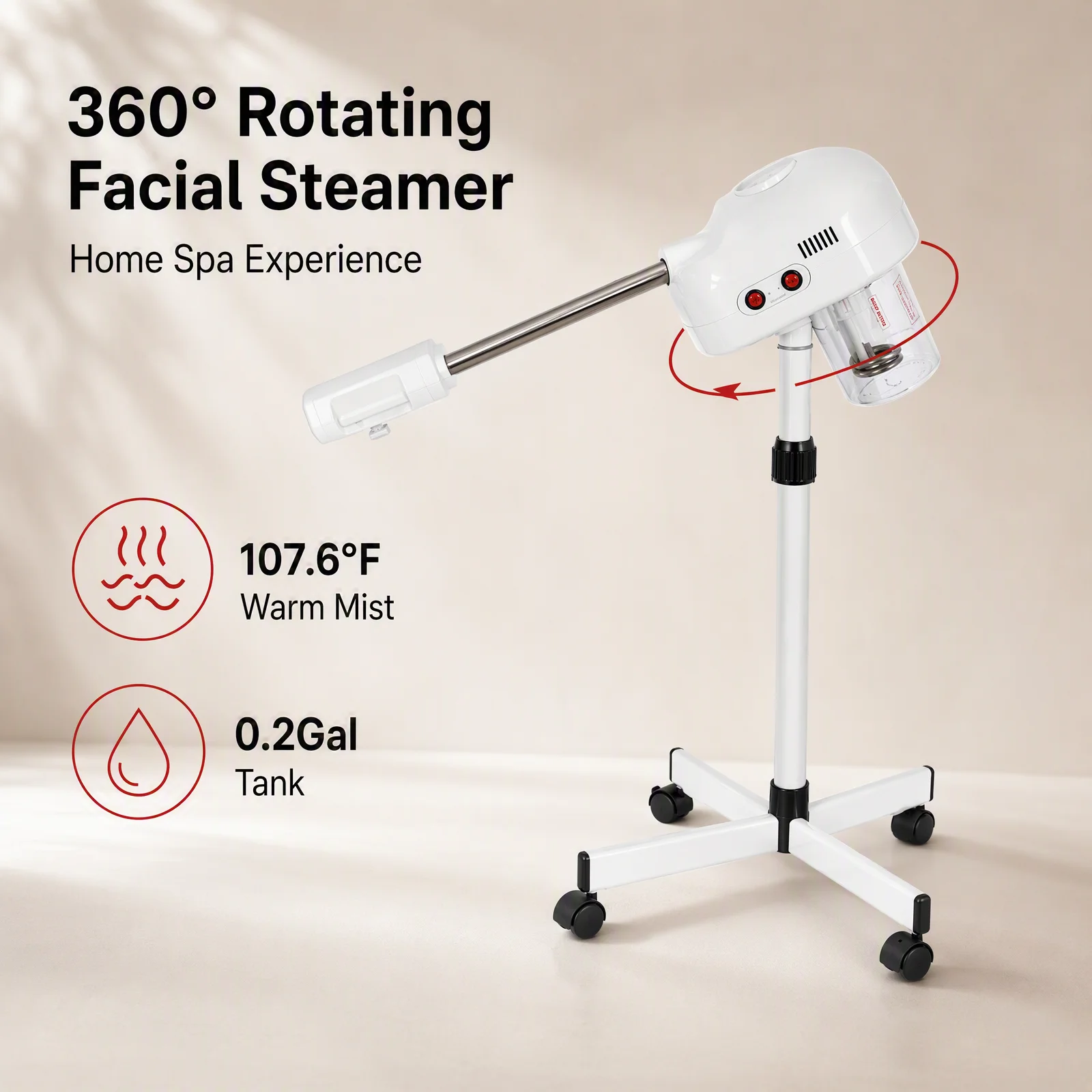 360 °   Rotating Facial Steamer – Ozone Ionic Warm Mist – Adjustable Height 44-52
