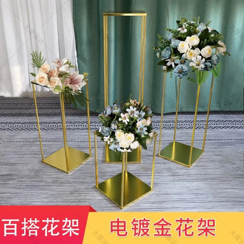 New wedding props wrought iron geometric square frame column flower stand floral road guide stage wedding decoration ornament