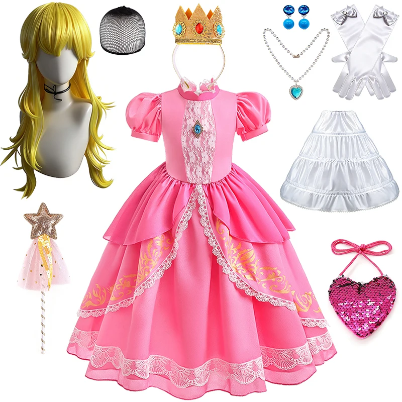Pop Video Game Pink Princess Dress for Girls Halloween Cosplay Themed Party Children's Costume Carnival Performance Kids Clothes