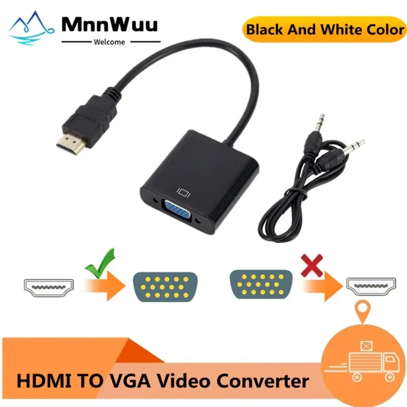 

MnnWuu HDMI-Compatible TO VGA Adapter With Audio Cable Digital to Analog HDMI TO VGA Video Audio Converter For Tablet