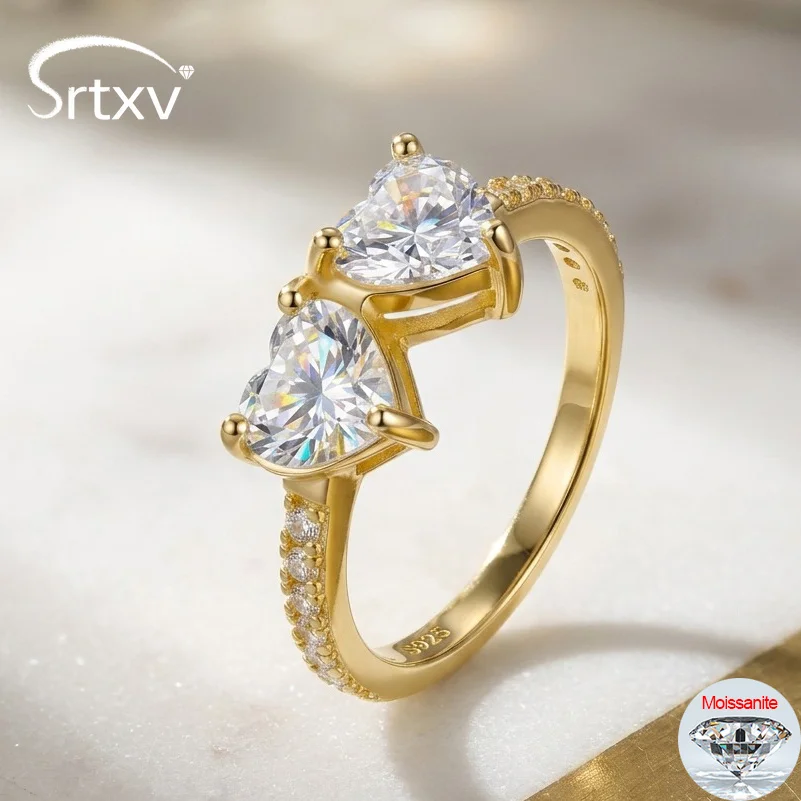 Certified Gold Color Heart Cut D Moissanite Ring for Women Pure 925 Silver Engagement Promise Wedding Lab Diamond Band Jewelry