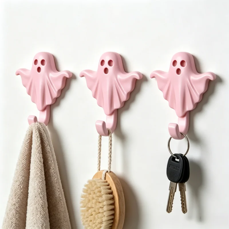 2pcs Halloween Ghost-Themed Wall Hook Set, Strong Adhesive, No Drilling Required, Clothing Hooks, Kitchen and Bathroom Door Hook