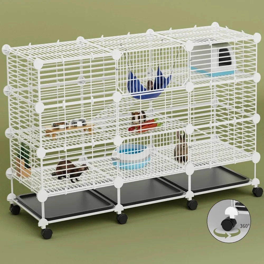 

Large Guinea Pig Cages Indoor: 5-Tier C&C Rabbit Cage Small Animal Cage on Wheel with Removable Tray for Bunny Hamster Fer