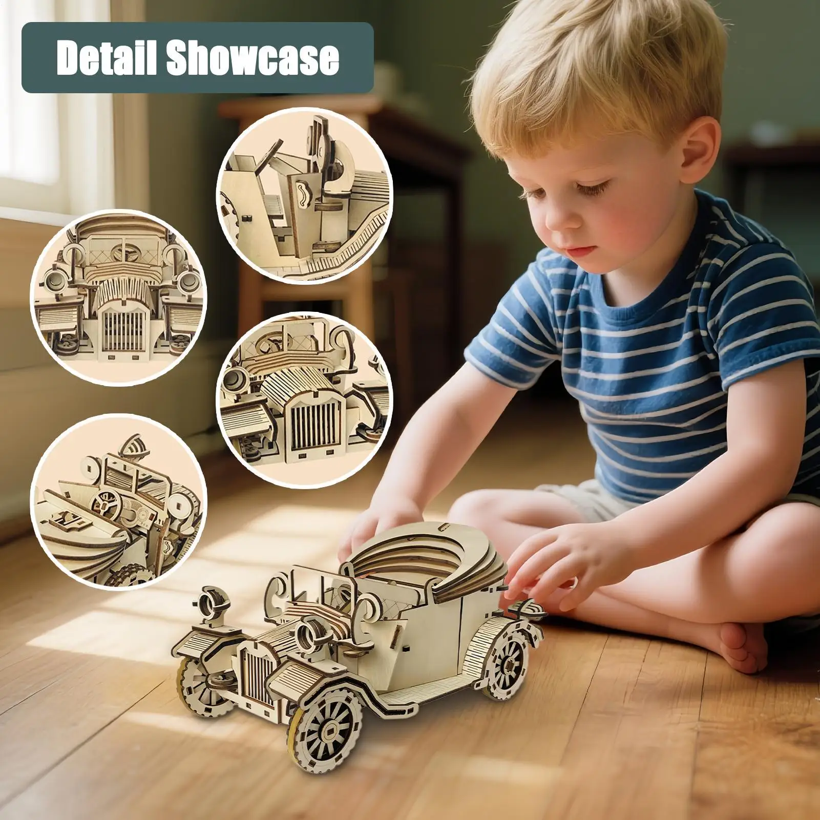 3D Wooden Puzzle For Adults Mechanical Car Model Kits Brain Teaser Puzzles Vintage Vehicle Wood Craft Hobby Building Toy For
