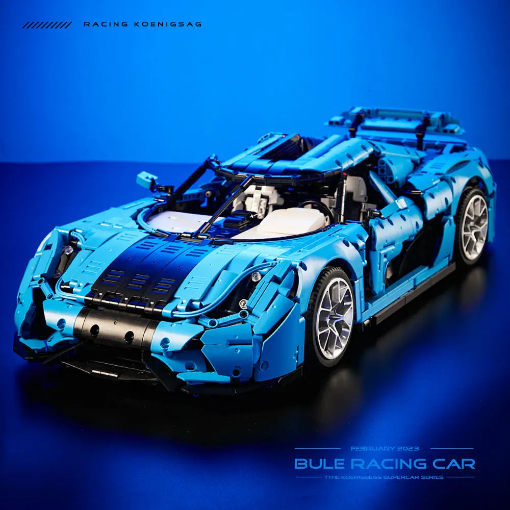 ในสต็อก MOC การวิเคราะห์1:8สีฟ้ากีฬารถ Regera บล็อกตัวต่ออิฐประกอบของเล่นสำหรับเด็กวันเกิดของขวัญชุด