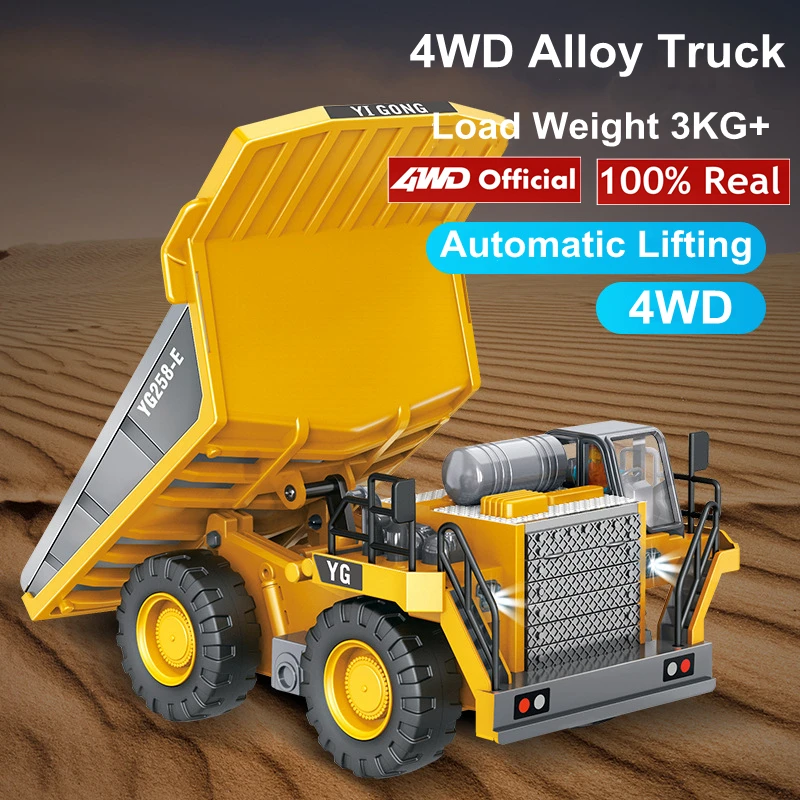 4WD Remote Control Excavator Dump Truck Crawler Bulldozer RC Model Car Toy Alloy Simulation Construction Vehicle Gifts for Kids