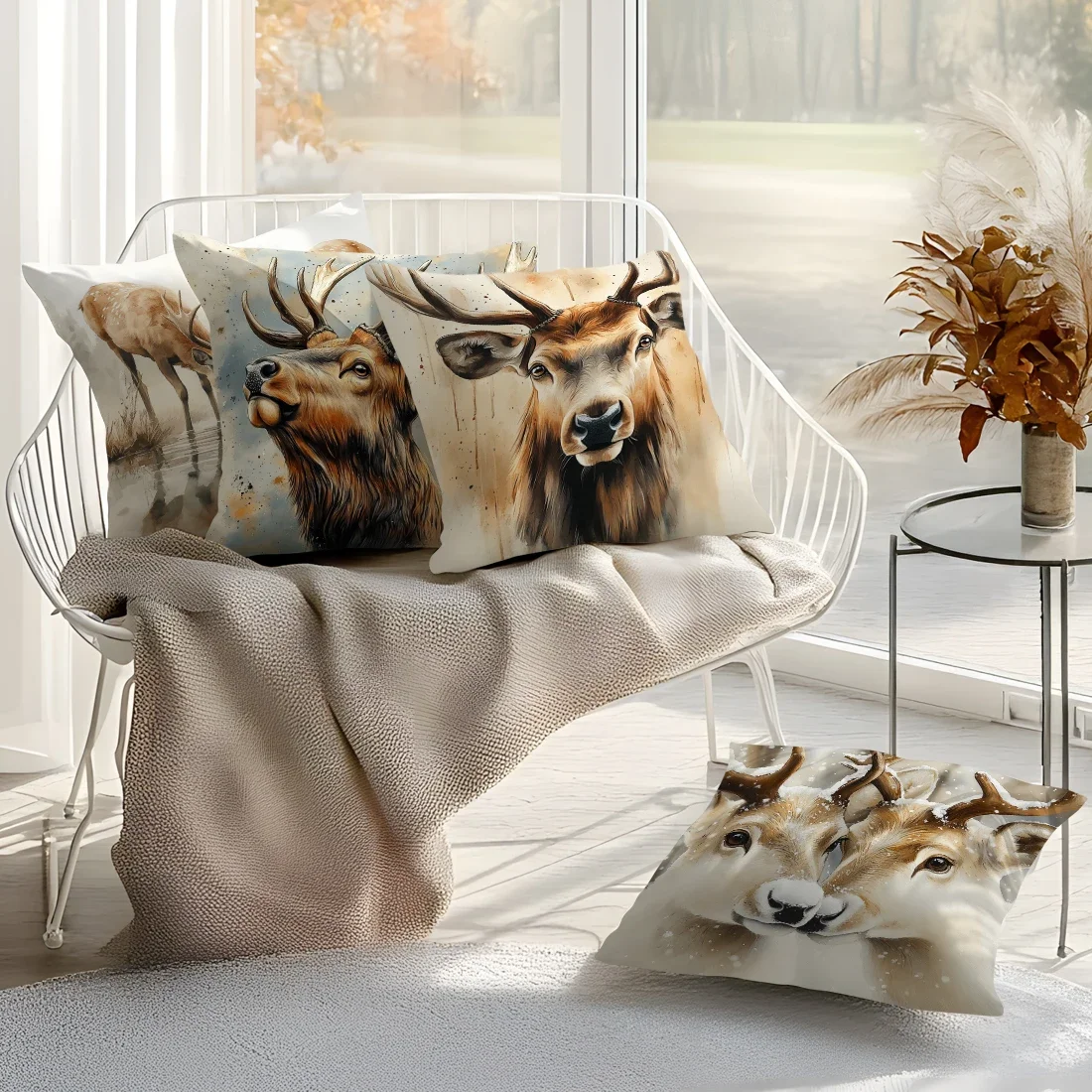 Home Decor Deer Artistic Prints: Wildlife-Inspired Cushion Covers Pattern Cushion Cover Suitable for Sofa Bedroom Car Pillow