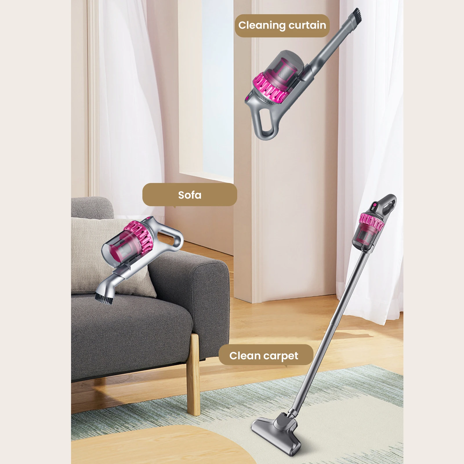 Rope-free Vacuum Cleaner, 3 Gear 10kPa Powerful Stick Vacuum Cleaner for Mite Removal/Ground Brush/Car Cleaning