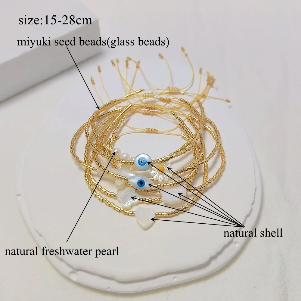 Miyuki-Perlenarmband mit Bösem Blick & Gänseblümchen-Anhänger, stapelbar, verstellbar, Pulseras-Schmuck für Frauen, Teenager, Boho-Strandschmuck – Detail 1