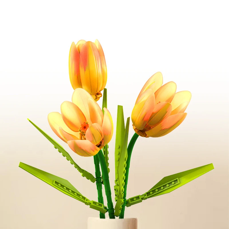 DIY 3 en 1 rosa amarillo tulipán plantas románticas paz y esperanza Día de San Valentín jardines bloques de construcción modelo ladrillos niños conjuntos Kits