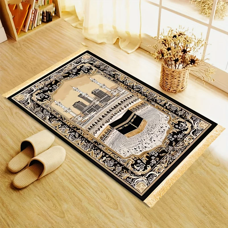 VIKAMA Luxury Tassel Prayer Mat, Non-Slip Foldable Prayer Mat, For Indoor And Doorway Family Prayers, Islamic Family Prayer Mat