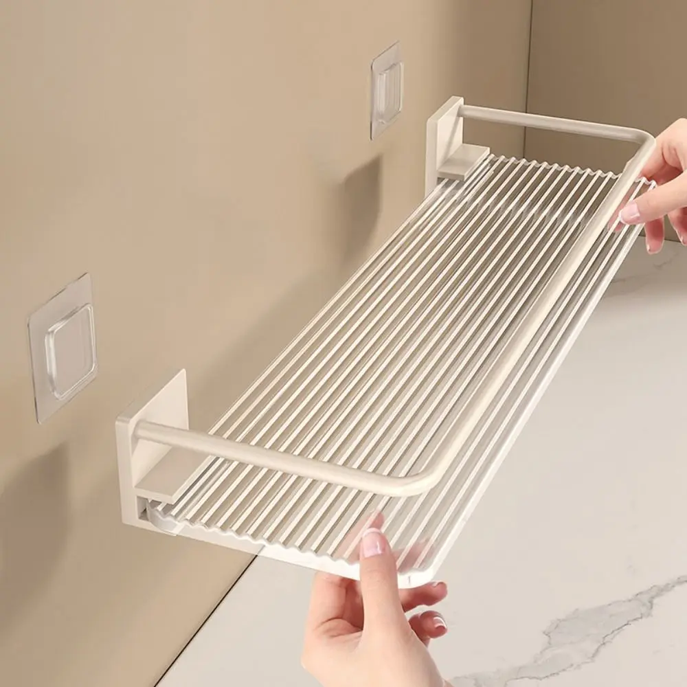 Stainless Steel Clear Bathroom Shelves Ripple Wall Mounted Acrylic Shower Shelf No-Punch Rust-resist Storage Organizer Rack
