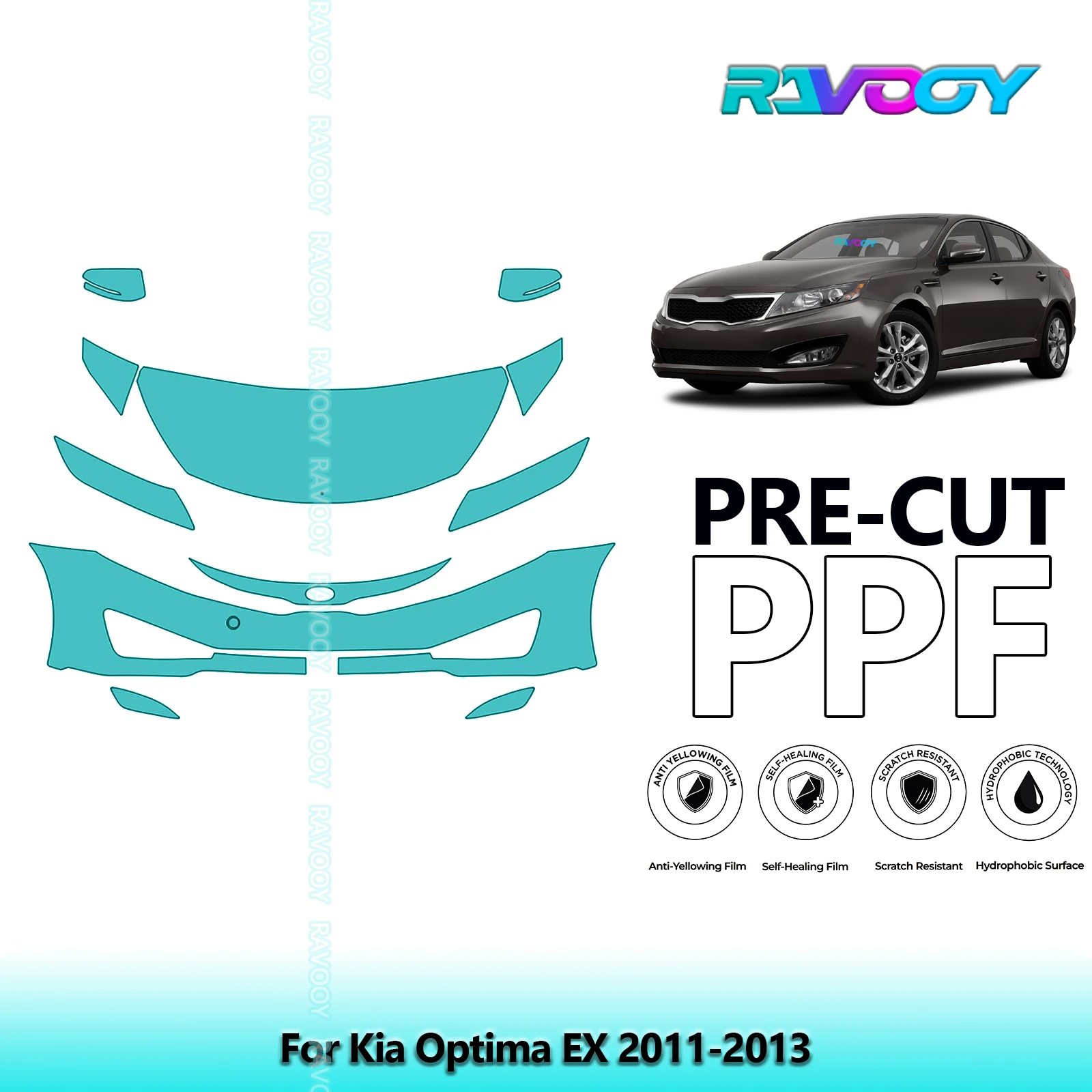 For Kia Optima EX 2011-2013 Partial Front Pre-Cut Paint Protection Film PPF Clear Bra Kit | Clear / Matte / Black Finish Options