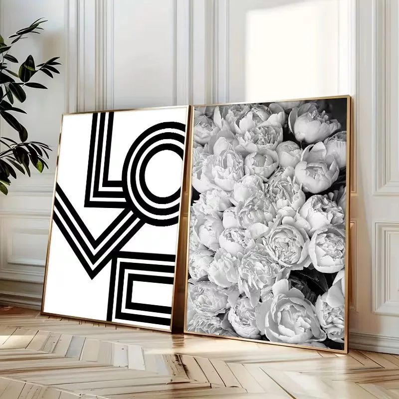 

2pcs Love Flower Canvas Poster Picture Wall Art, Valentine's Day Decoration, Simple Living Room Room Home Decoration Print