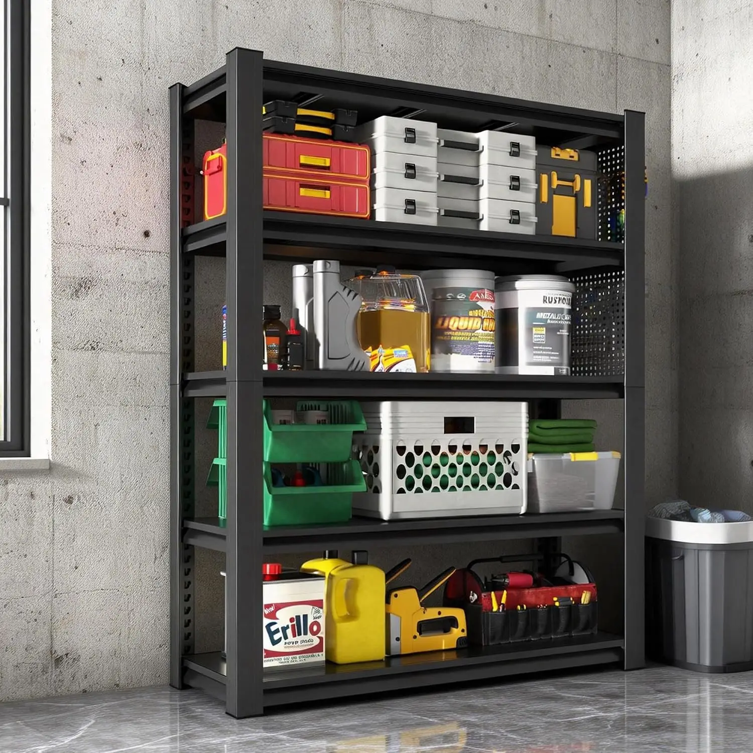 5-Tier Adjustable Heavy Duty Metal Mesh Storage Rack 2000lb Capacity 72x47x24 Inch with Pegboard, Customized