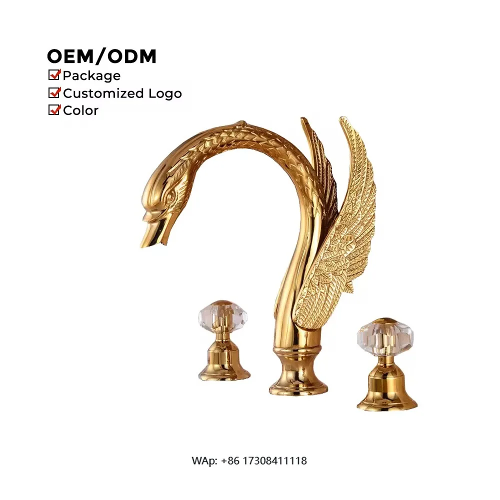 

Classic Double Handle Split Swan Shaped Toilet Faucet Mixed Faucet Luxury Brass Three Hole Antique Bathroom Basin Faucet
