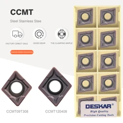 DESKAR 칼날 CNC 선반 터닝 공구, 스테인리스 스틸용 카바이드 인서트, CCMT 커터, CCMT060204, CCMT09T304, CCMT120404, LF6018