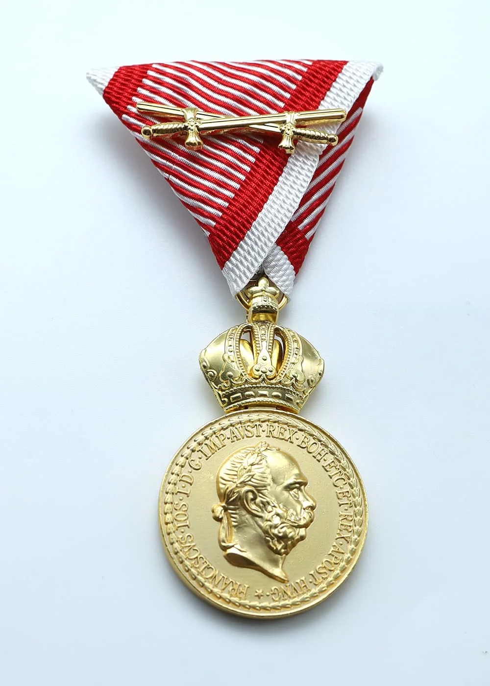 

Austria-Hungary Bronze Military Merit Medal on the War Ribbon with Swords, Franz Joseph Medal Reproduction