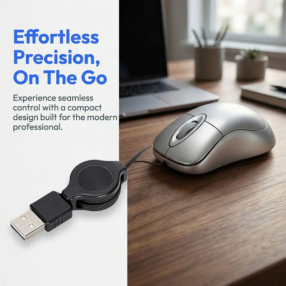 Small 1200 DPI Wired Mouse 3 Ways Wheel Retractable Cable USB Mouse Compact Design Mini Size Optical Mouse Home School
