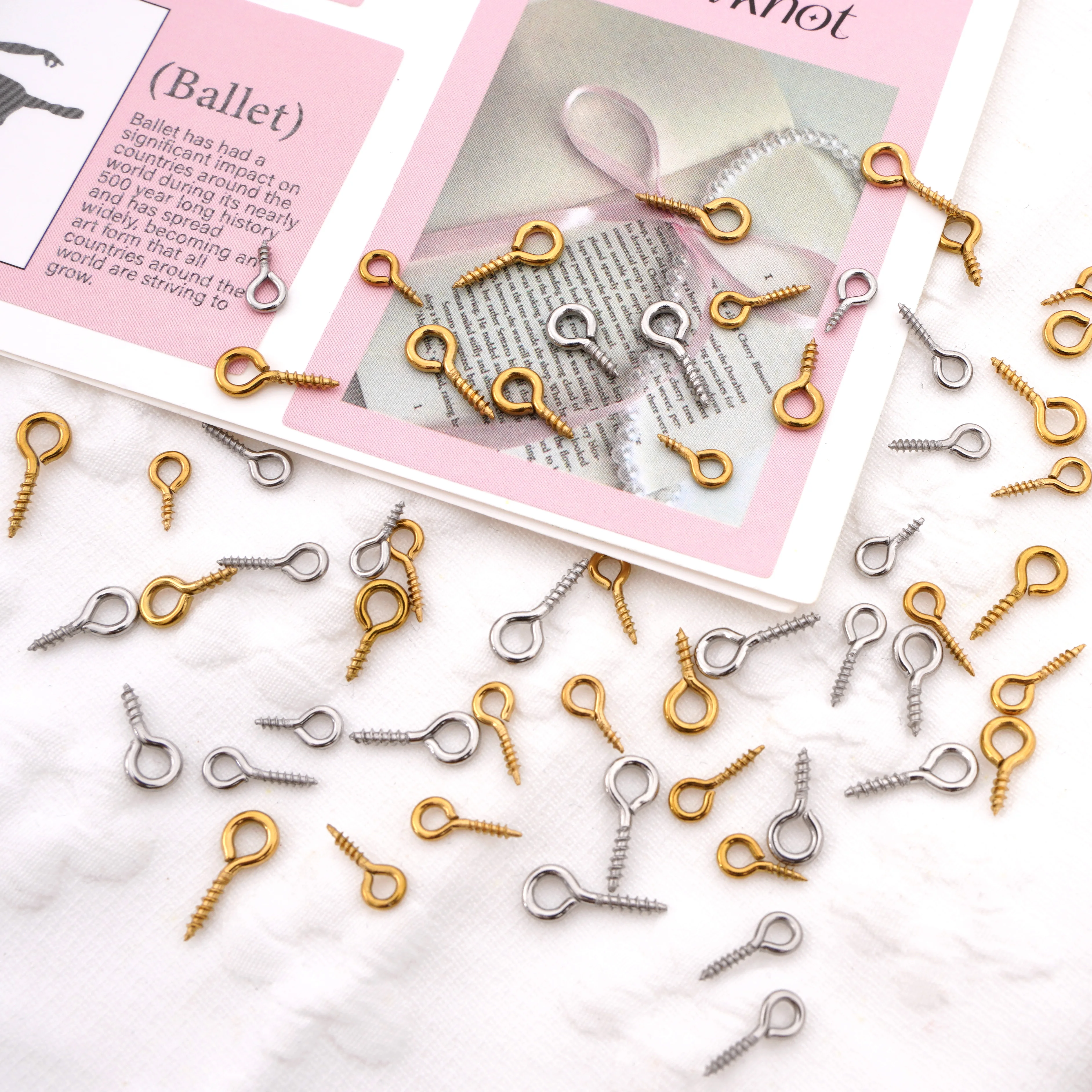 5/50Pcs Stainless Steel Mini Eye Pins Eyepin Eyelets Screw Threaded Hooks For Drilled Bead Making DIY Necklace Pendant Accessory