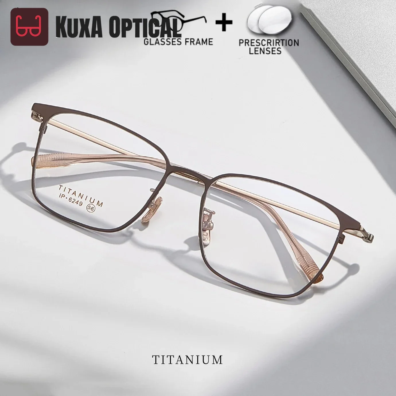 

KUXA Computer Office Work Prescription Glasses Blue Light Blocking Myopia Hyperopia Anti Reflective Lenses Men Pure Titanium