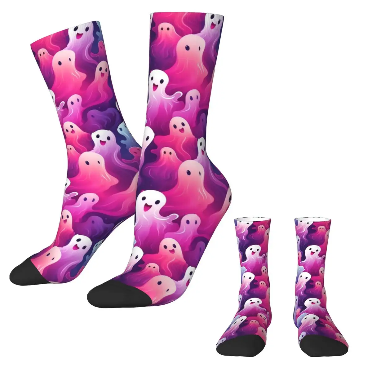 Color Ghost Stockings Pink And Purple Whimsical Design Funny Socks Autumn Non-Slip Socks Ladies Outdoor Soft Breathable Socks