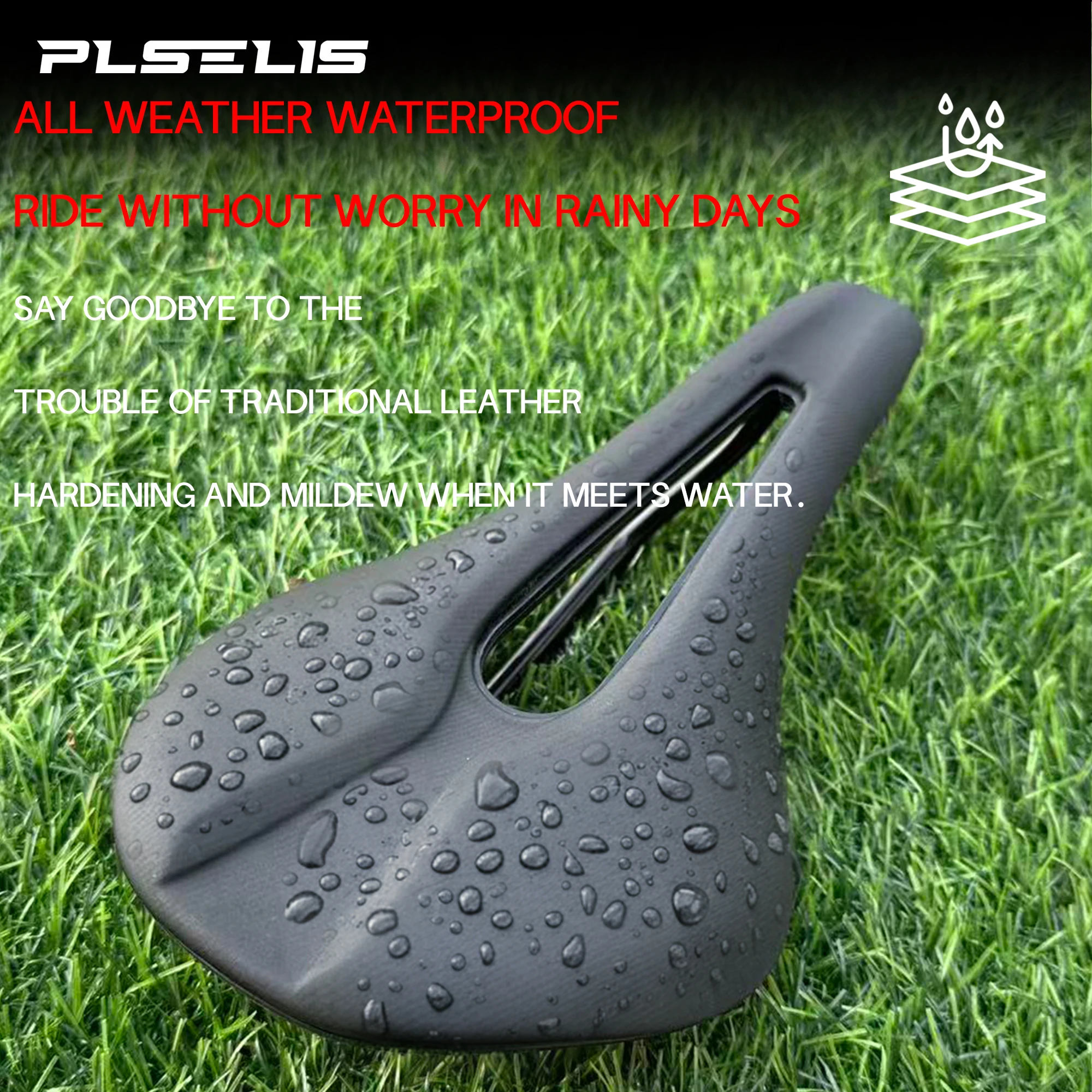 سرج دراجة الطريق Plselis مقاوم للماء وخفيف ومريح، مع وزن ممتص للصدمات 254 جرام، مجوف وجيد التهوية،