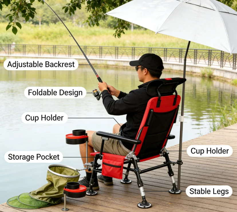 Custom Logo Folding Camping Chair Wholesale Portable Fishing Chair with Carry Bag for Beach Picnic