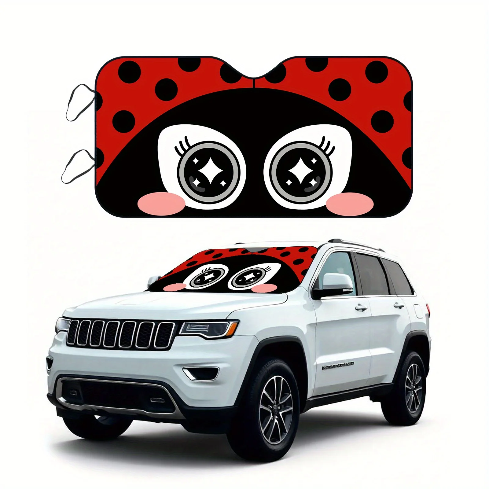 Sun Protection, 1pc Red And Black Ladybug Cartoon Character The Design, Sunshade For Car, Foldable, Easy To Install, Universal,