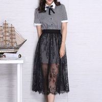 Flower Lace Underskirt Slips Anti-glare 75cm Mesh Underskirt Slips Dress Hight Waist Loose Safety Skirt Petticoat Commuting