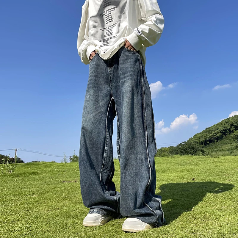

Retro Men's Denim Jeans Loose Straight Leg Fall Faion Streetwear Drapey Dad Pants Hip Hop Floor-Length Wide Leg Trousers