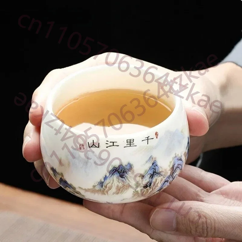 Exquisite Lamb Fat Jade White Porcelain Tea Cup Handmade Portable Ceramic