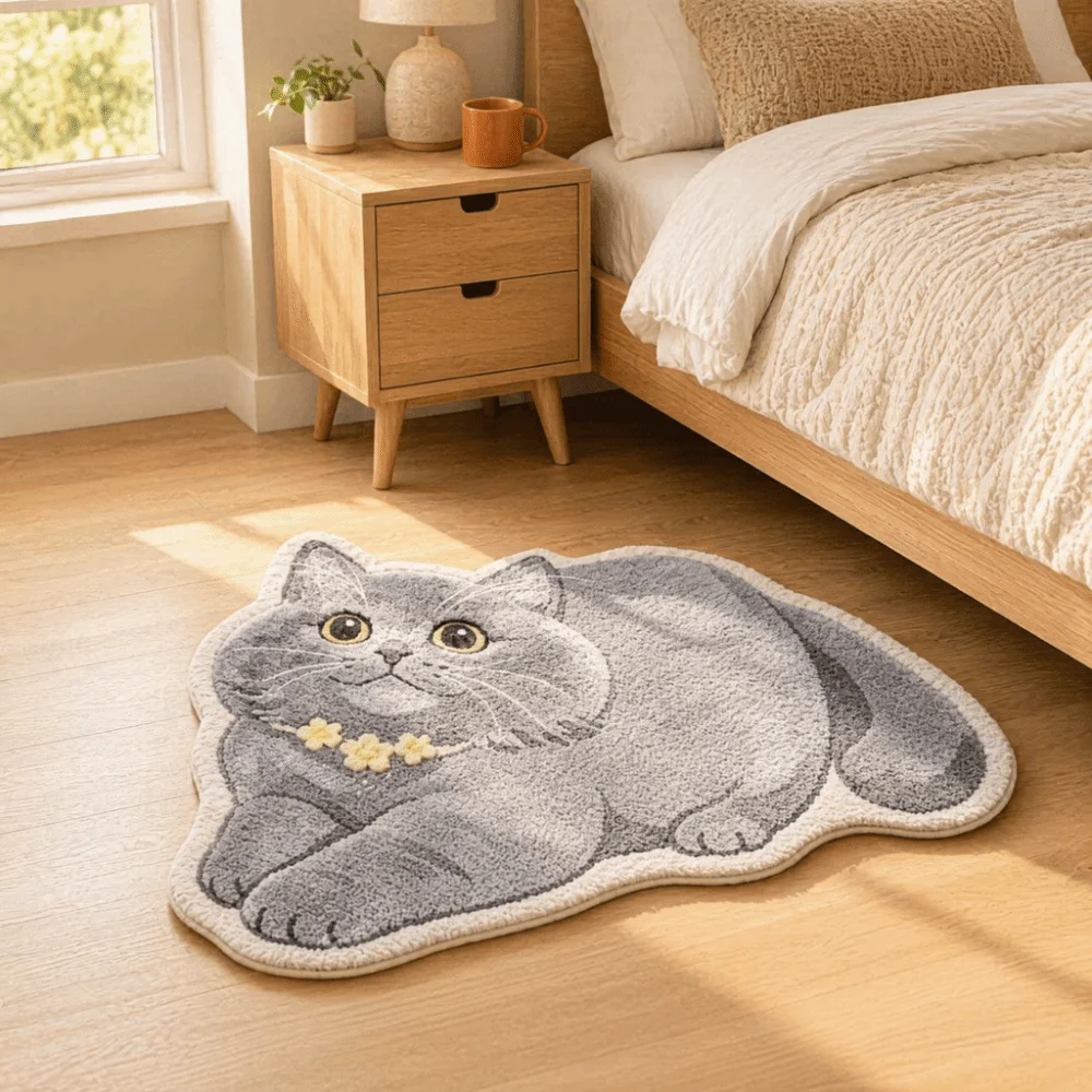 Soft Surface Cat Shape Floor Mat Imitation Cashmere Crystal Velvet Entryway Door Mat Cool Floor Barrier Cute Outline