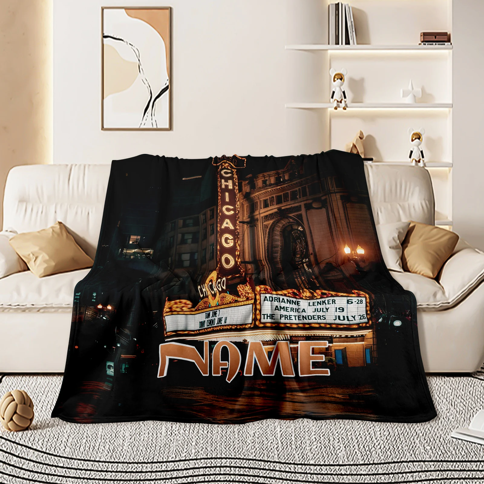 Personalize Your Chicago Theatre Flannel Blanket With A Unique Keyword For Loved Ones