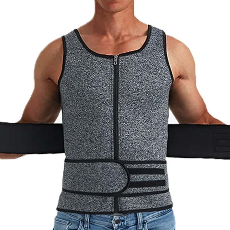 Entrenador de cintura moldeador de cuerpo para hombre, chaleco de Sauna, camisa para el sudor con doble cinturón, corsé, Top, ropa moldeadora adelgazante para Abdomen, trajes de Fitness para quemar grasa