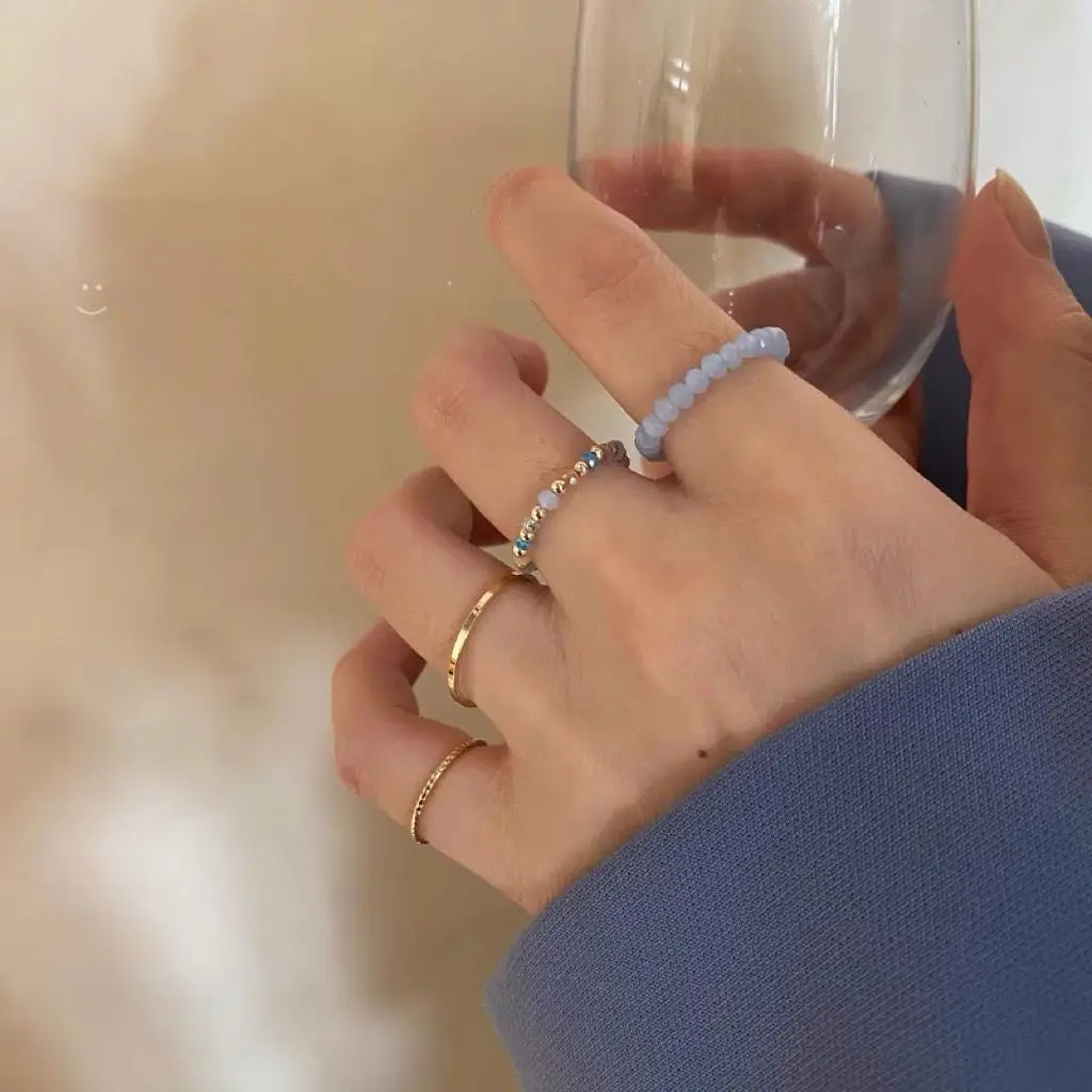 Vintage Acrylic Ring Colorful Rice Bead Rings For Women Exquisite Simple Finger Rings Joint Ring Set Fashion Trendy Jewelry Gift